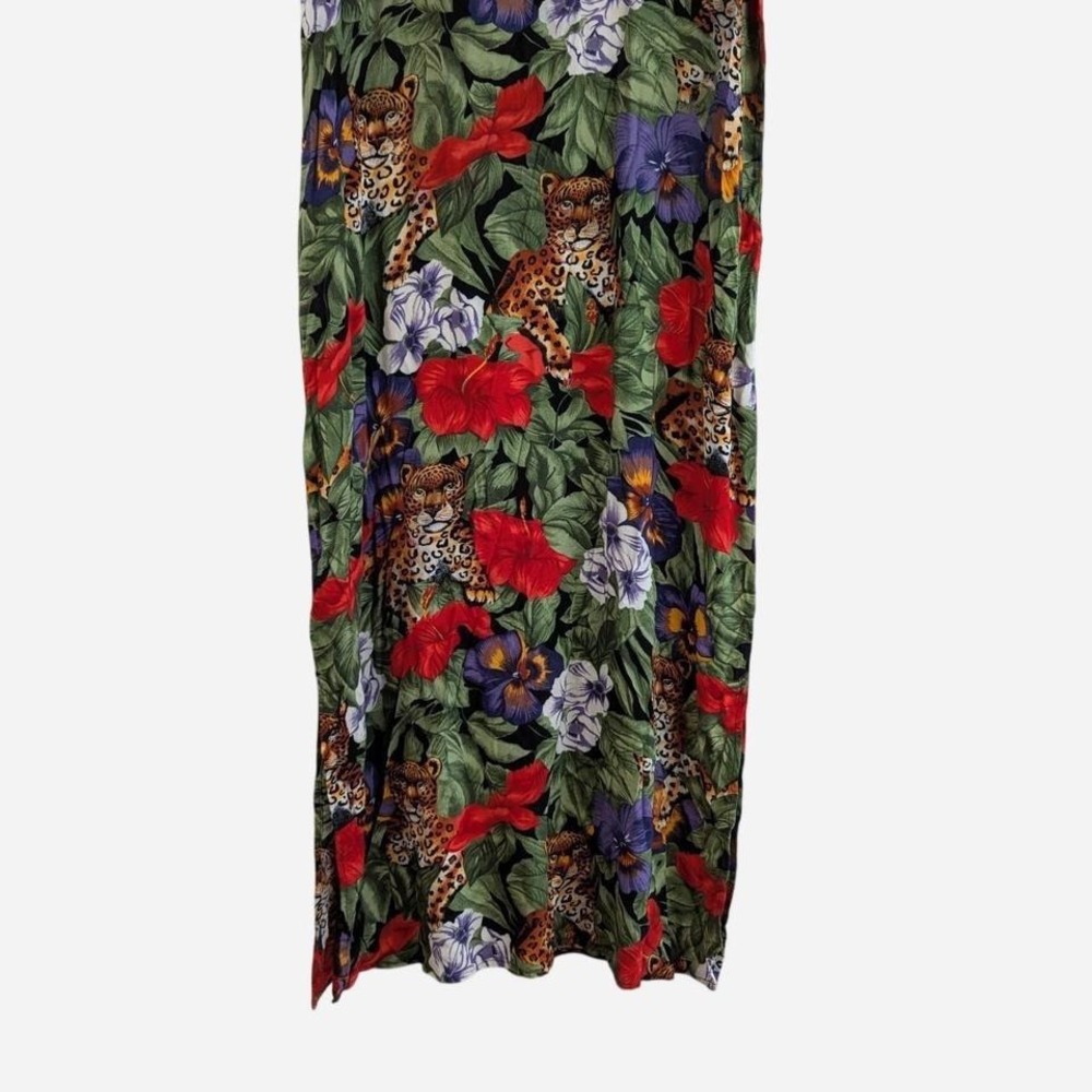 Vintage 90s Caribou New York Leopard Jungle Novelty Print Maxi Dress Large - Picture 5 of 7